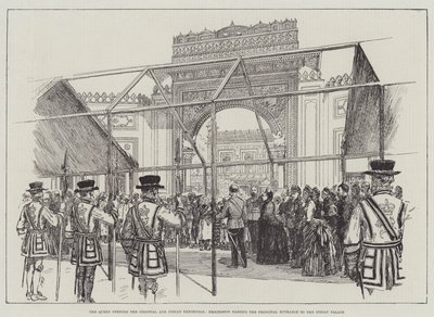 The Queen Opening the Colonial and Indian Exhibition, Procession Passing the Principal Entrance to the Indian Palace by Amedee Forestier